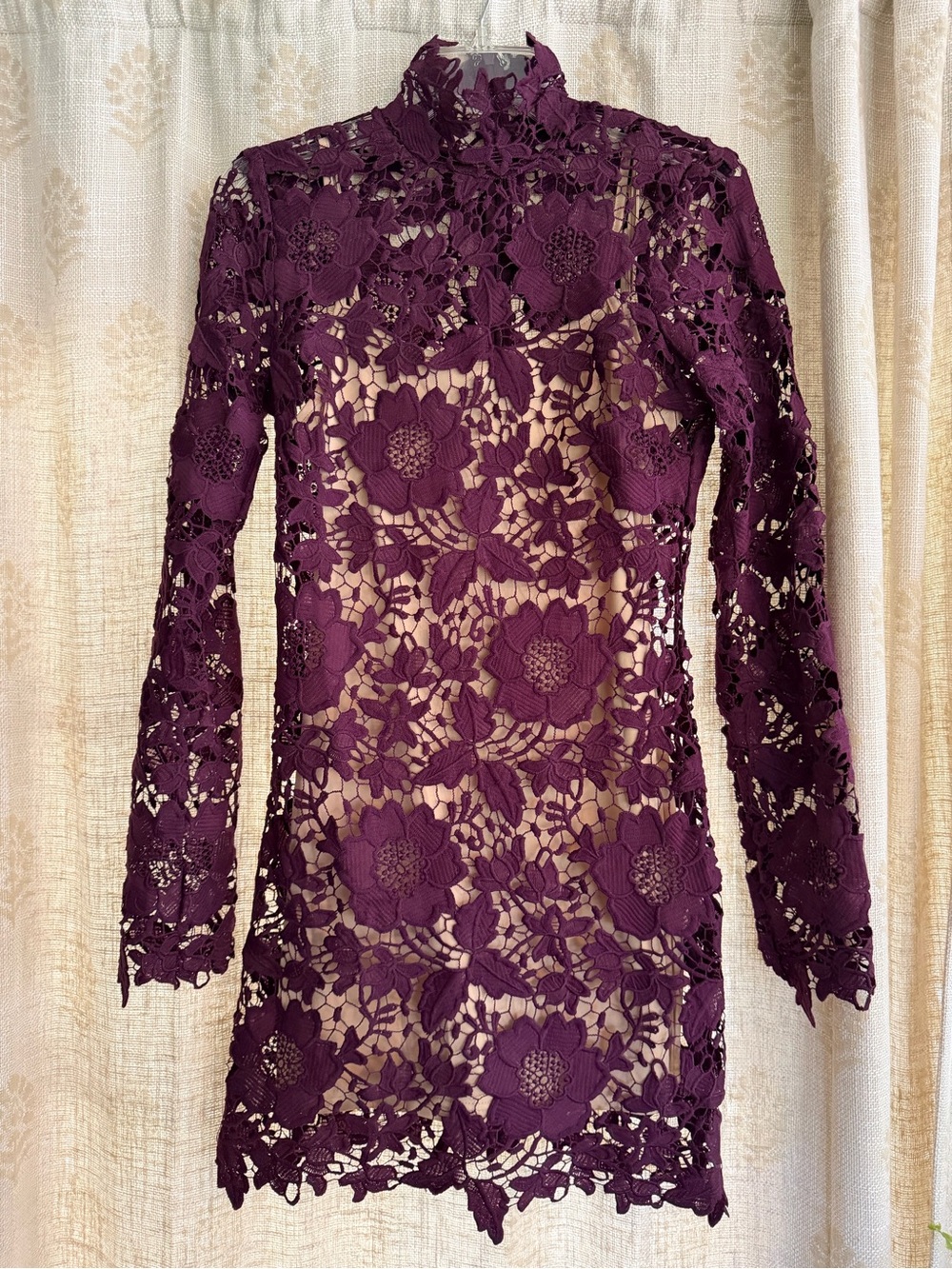 VICI Plum Purple Floral Lace Long Sleeve Mini Dress Small Lined Romantic